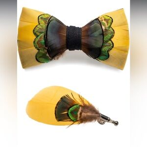 Vibrant Feather Bow Tie and Pin Set